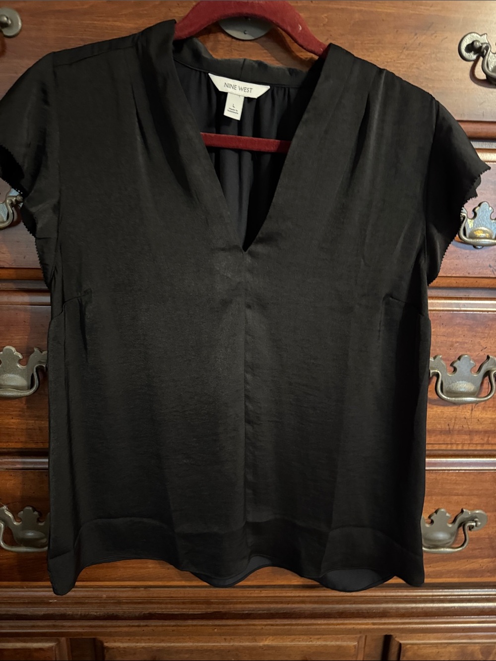 Nine West Black V-Neck Short Sleeve Blouse